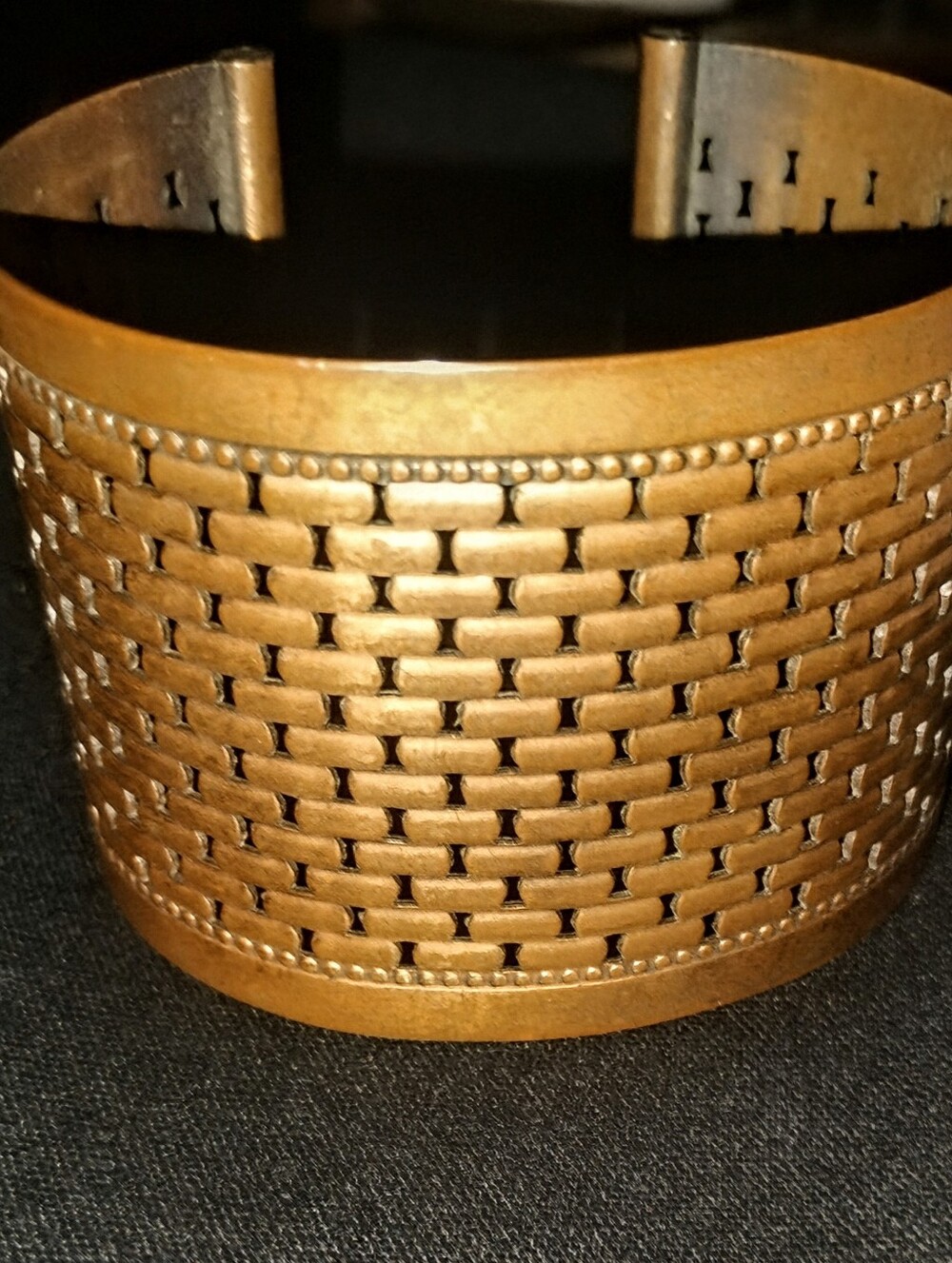 1950's Style Textured Copper Grid Panel Cuff Bracelet